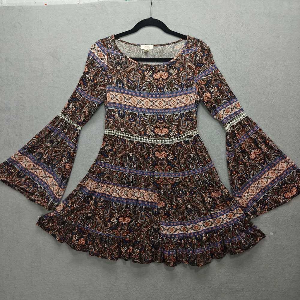 Sun Shadow Boho Paisley Dress Women XS Cottagecore Hippie Crochet Peasant Indie